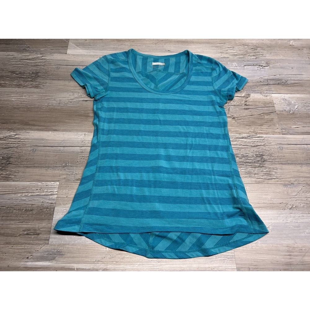 Marmot Casual Striped Shirt Women's Small Blue Round Neck Short Sleeve